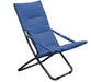 Poltrona relax imbottita Bedding blu con struttura in acciaio Ø 15 mm, regolabile e pieghevole per esterni. Ideale per giardino o spiaggia.