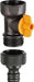 Rubinetto a sfera con regolatore di flusso in plastica nera e manopola arancione, ideale per distributori a 5 uscite. Accessorio per il giardinaggio di alta qualità.