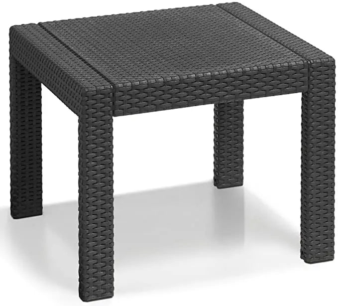 Tavolino quadrato in polipropilene effetto rattan del salotto Alabama Graphite, resistente e perfetto per uso esterno