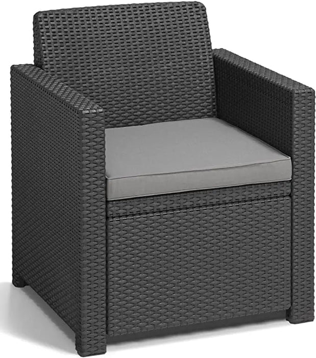Poltrona singola Salotto Alabama Graphite con cuscino grigio, design ergonomico e struttura in polipropilene