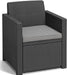 Poltrona singola Salotto Alabama Graphite con cuscino grigio, design ergonomico e struttura in polipropilene