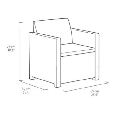 Disegno tecnico con misure della poltrona Salotto Alabama Graphite, ideale per valutare lo spazio in ambienti esterni
