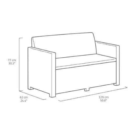 Disegno tecnico con dimensioni del divano Salotto Alabama Graphite, utile per pianificare l’arredo da giardino