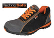 Scarpa bassa South.Beach S1P nera e arancione in pelle scamosciata con puntale polimerico e suola antiscivolo, taglie 39-46. Calzatura antinfortunistica TechnoSafe per uso professionale, resistente a oli e idrocarburi.