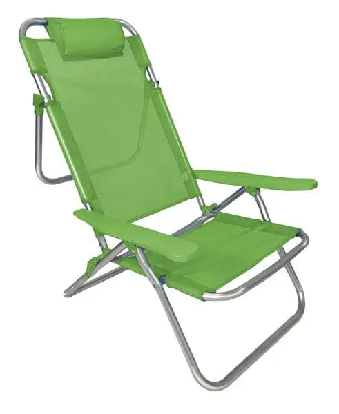 Spiaggina Big Alu/Tex 5 pos.verde con struttura in alluminio Ø 25 mm e seduta in textilene verde, reclinabile e richiudibile per esterni.