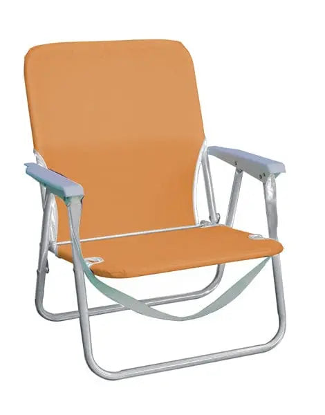 Spiaggina ferro poliestere arancio con struttura in acciaio Ø 22 mm e telo resistente, ideale per arredo esterno e giardino. Design pieghevole con manici Arms.