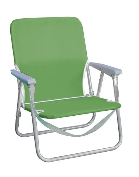 Spiaggina ferro poliestere verde con struttura in acciaio Ø 22 mm e telo verde acido, ideale per arredo esterno e giardino.