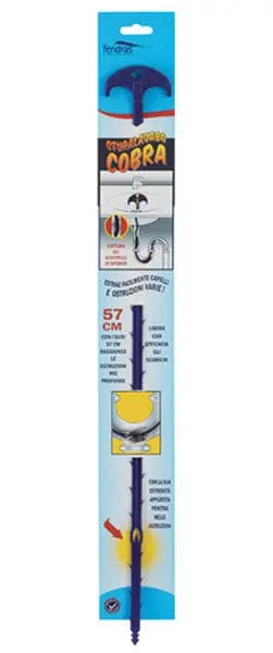 Sturalavabo in PP Cobra 57 cm con manico ergonomico e uncini laterali, ideale per rimuovere capelli e residui da scarichi intasati.